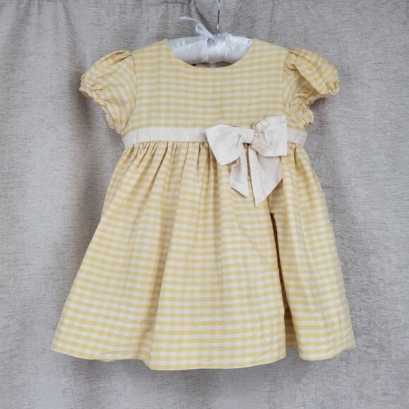 Simi Silk Butter Yellow Gingham Dress Infant Baby Girls Size 18mo - Picture 1 of 15